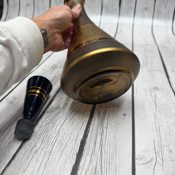 Vintage Genie Style Czech Bohemia Bottle Decanter w/Stopper 14” HEAVY Gold - Picture 8 of 8